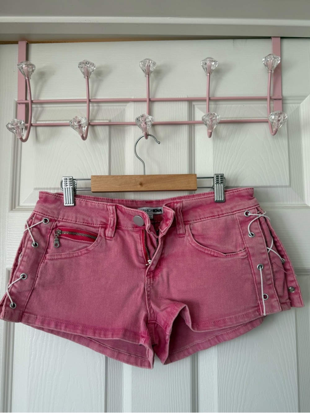 Fashion Nova Pink Lace-Up Side Denim Shorts